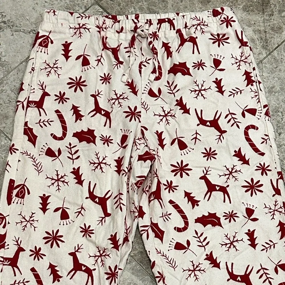 Hanna Andersson Christmas Nordic Flannel PJ Pajama Pants Red Cream XS